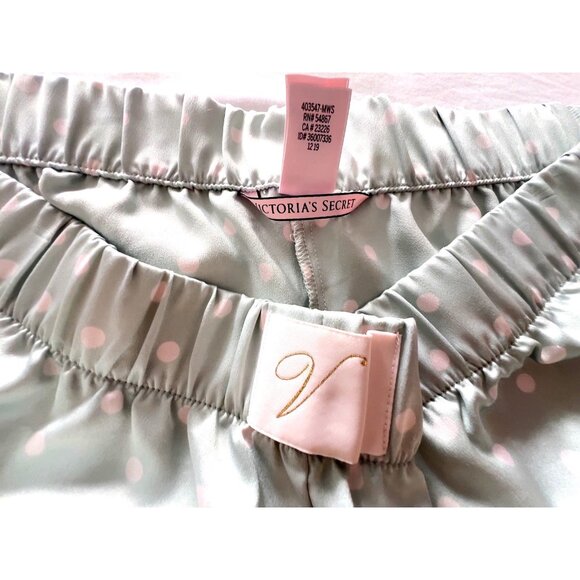 Victoria's Secret Size L Women’s Pajama Shorts Turquoise Polka Dot Satin Logo - Picture 2 of 11